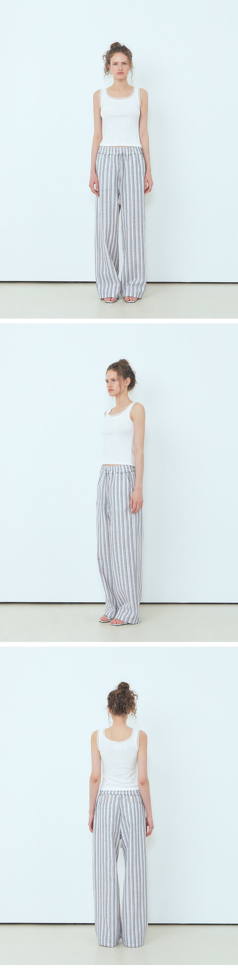 ETMON Lace Ribbed Sleeveless Top, White