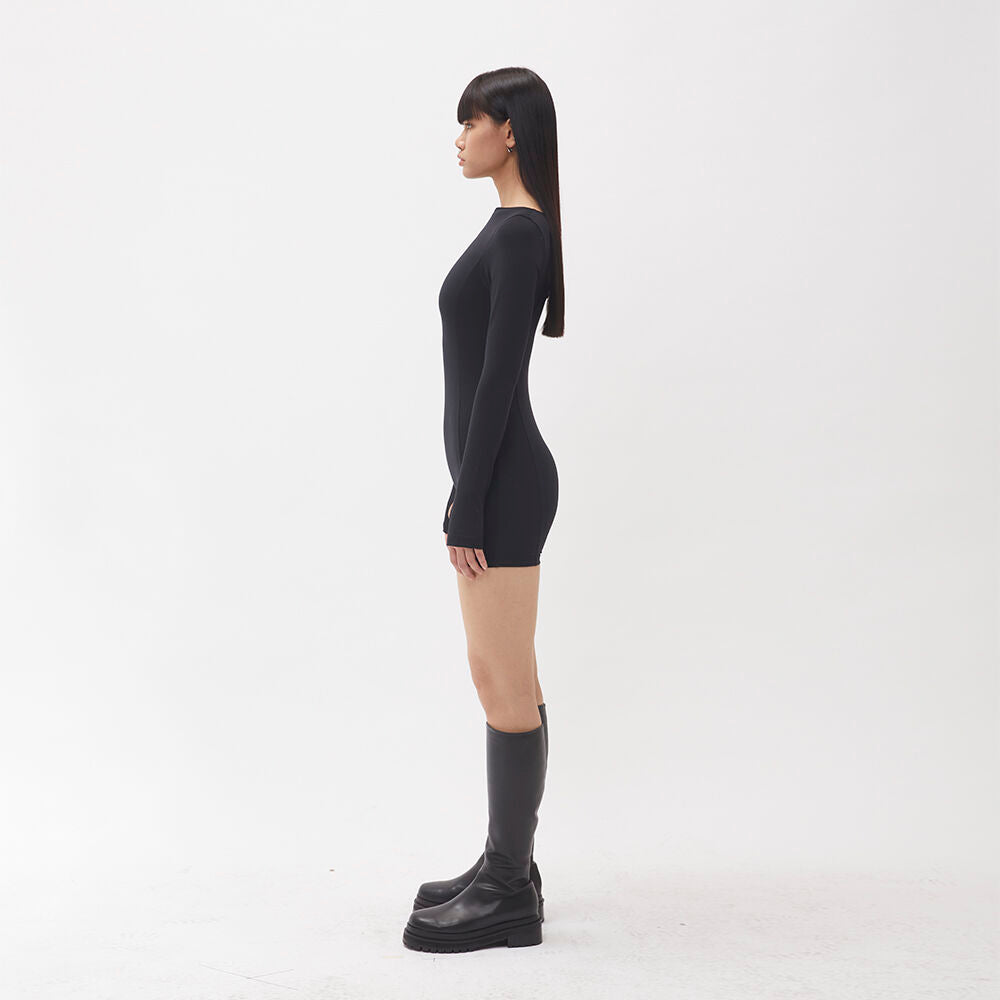 白RO(BAEKRO) BOTH SIDES BODY-CON BODYSUIT - BLACK