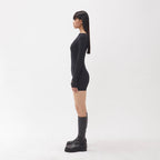 白RO(BAEKRO) BOTH SIDES BODY-CON BODYSUIT - BLACK