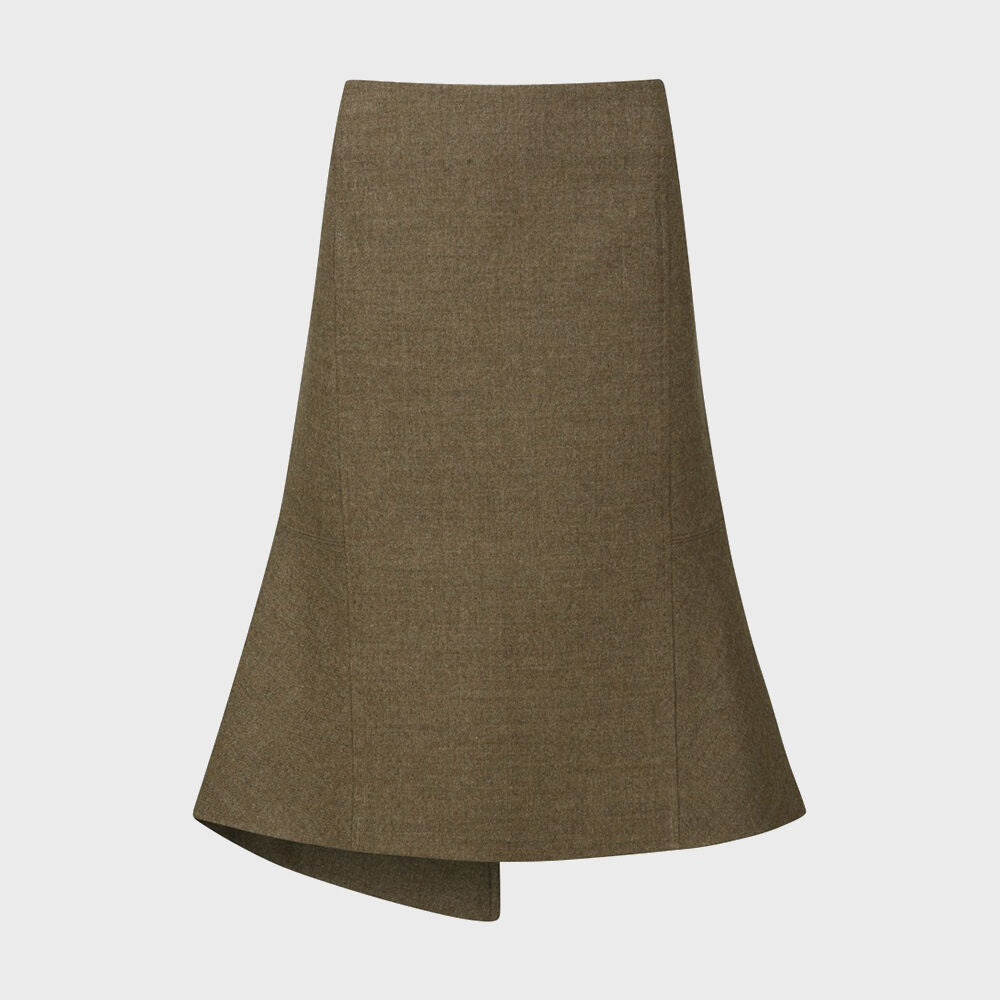 YCH UNBALANCE MIDI SKIRT BROWN (W24SK6101BR)