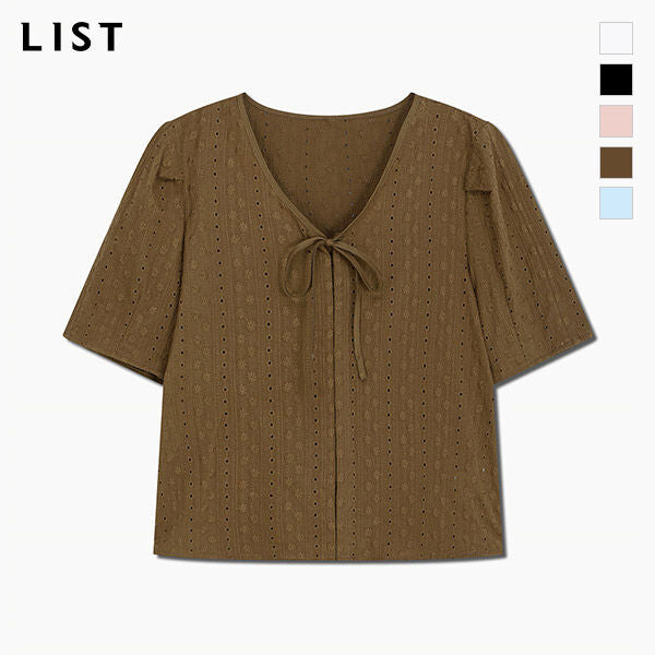 LIST Cotton punching ribbon blouse_TWWBLQ62200