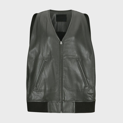 FAUX LEATHER SQURE STITCH VEST GREY (W24VT3011GY)