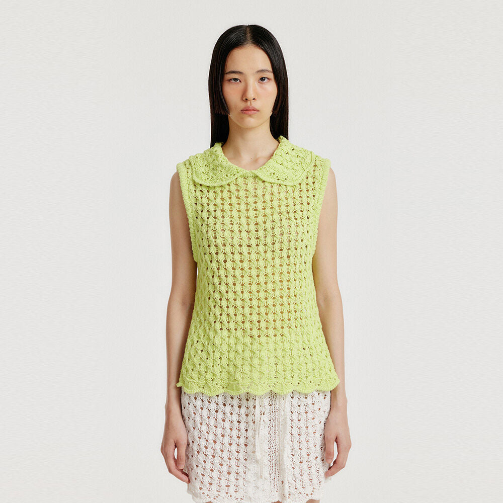 EENK YELT Cable Knit Collared Top - Yellow Green