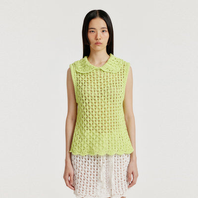 YELT Cable Knit Collared Top - Yellow Green