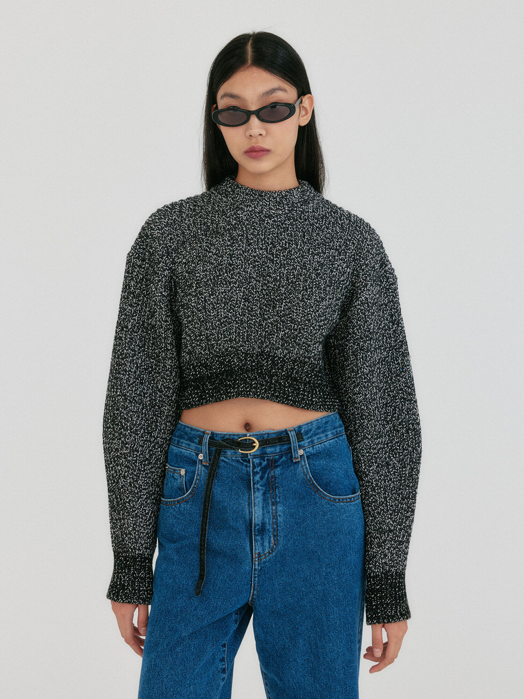 EENK ZABELLE Mockneck Textured Knit Pullover - Black/White