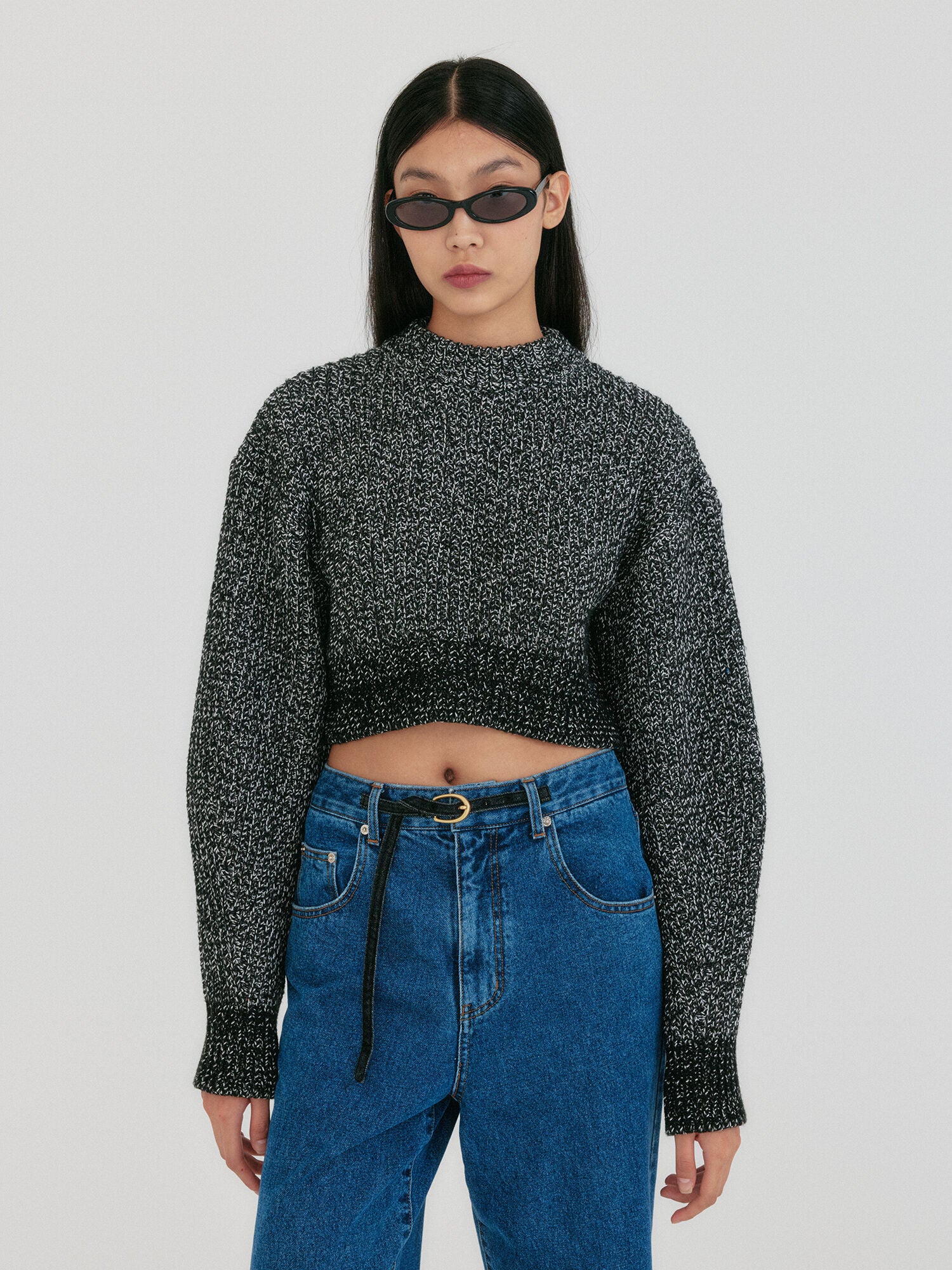 EENK ZABELLE Mockneck Textured Knit Pullover - Black/White