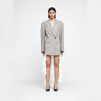 DETACHABLE FLOW RUFFLE WOOL-BLENDED BLAZER BEIGE (R25JK2051BE)