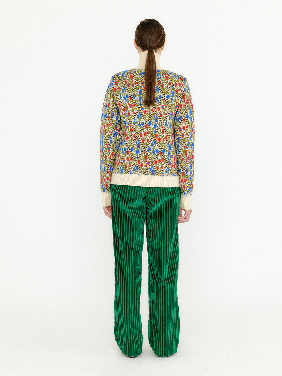 EENK EENK VINKY Floral Pattern Knit Turtleneck - Ivory/Blue/Red Multi