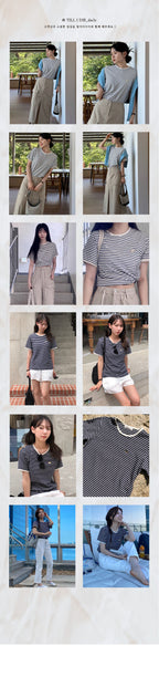 TILLIDIE Cotton stripe T-shirt[2color]