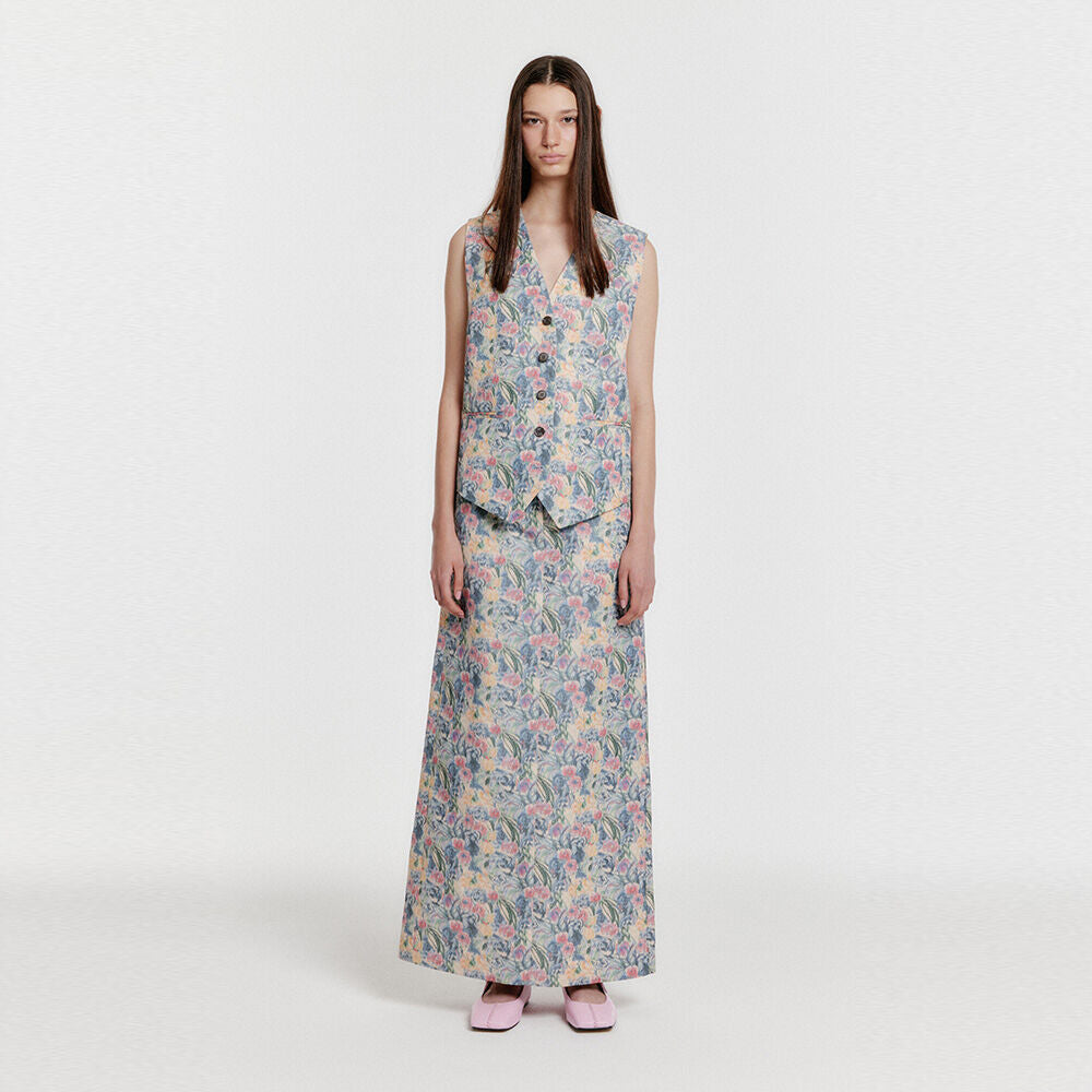 EENK YEXS Floral Maxi Skirt - Cream/Blue Multi