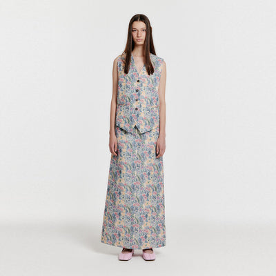 YEXS Floral Maxi Skirt - Cream/Blue Multi