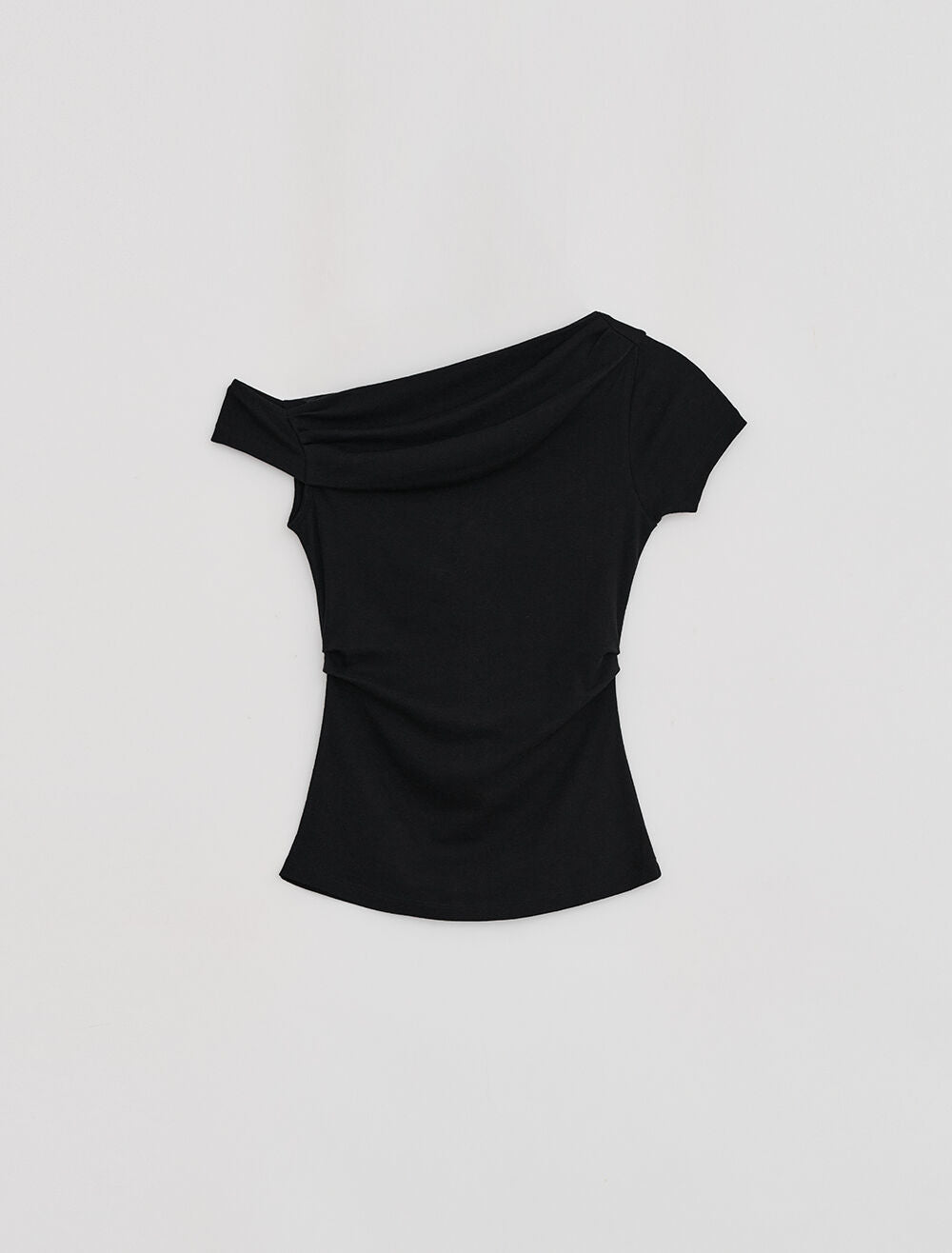 LOW TIDE [2nd REORDER] OFF SHOULDER DRAPE T-SHIRT [BLACK]