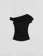 LOW TIDE [2nd REORDER] OFF SHOULDER DRAPE T-SHIRT [BLACK]