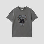 rolarola LEOPARD HEART CAT PIGMENT T-SHIRT CHARCOAL