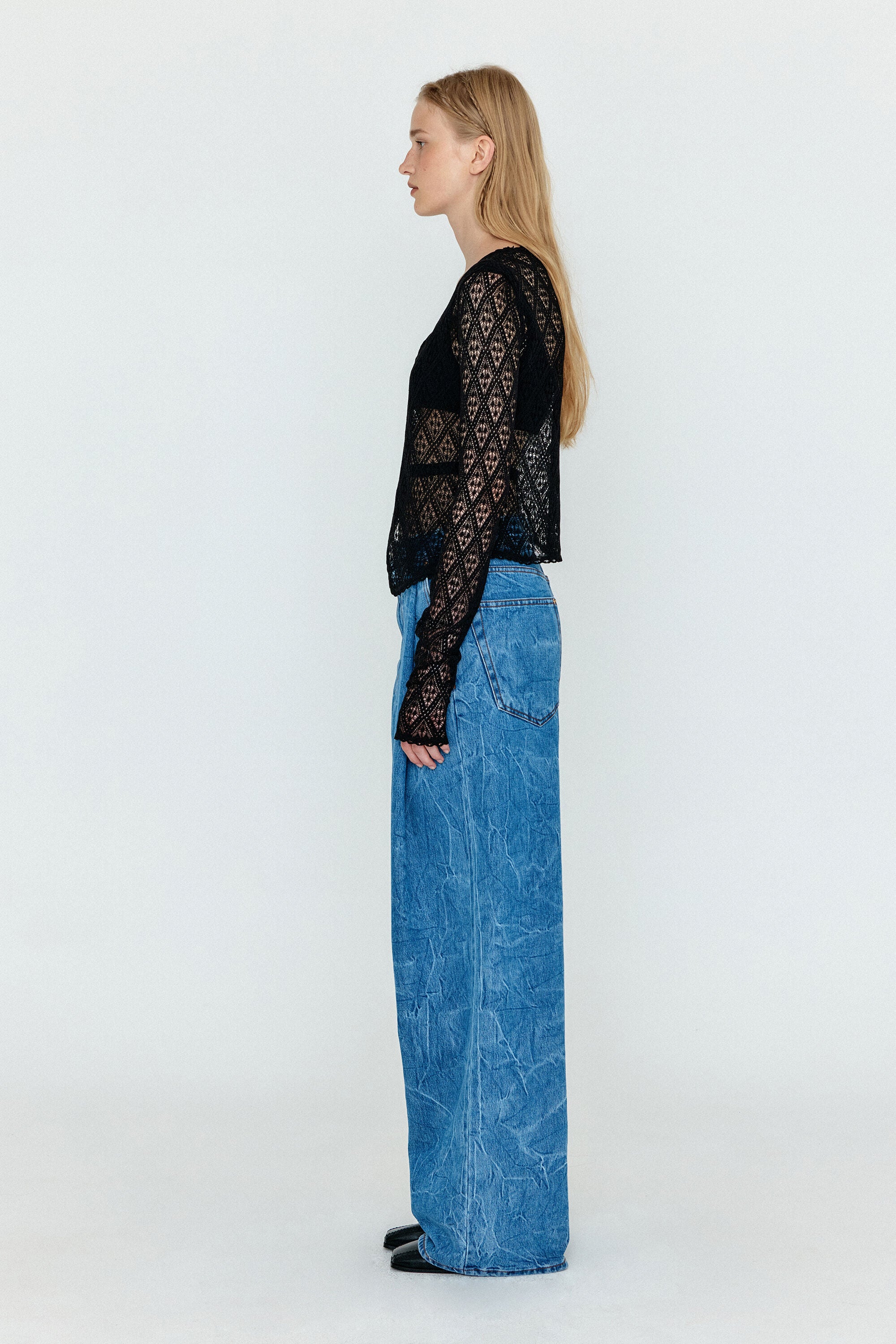 EENK EENK WJEAN Folded Front Wide Denim Pants