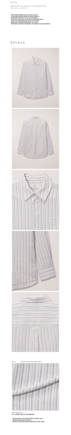 DUNST UNISEX CLASSIC OVERSHIRT BEIGE STRIPE_UDSH5B123I2