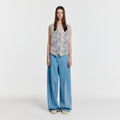 EENK YJEAN Folded Front Wide Denim Pants - Blue