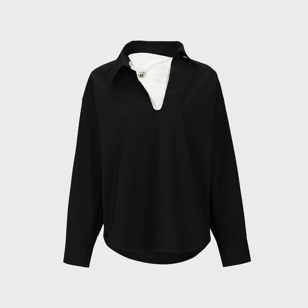 YCH SCARF-DETAILED SHIRT BLACK (W23BL304BK)