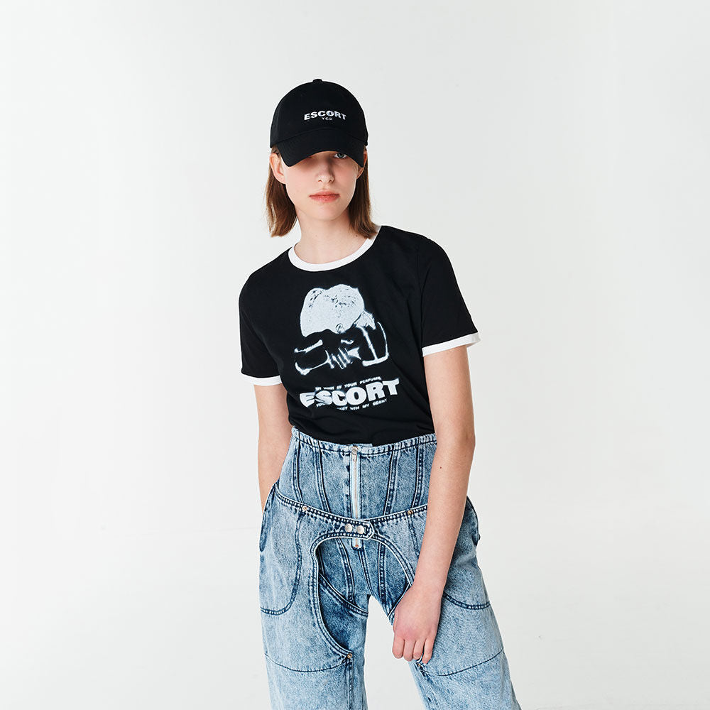 YCH CONTRAST COTTON T-SHIRT BLACK (F23TO908BK)