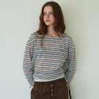 rolarola SHEER LONG SLEEVE STRIPE TOP SKY