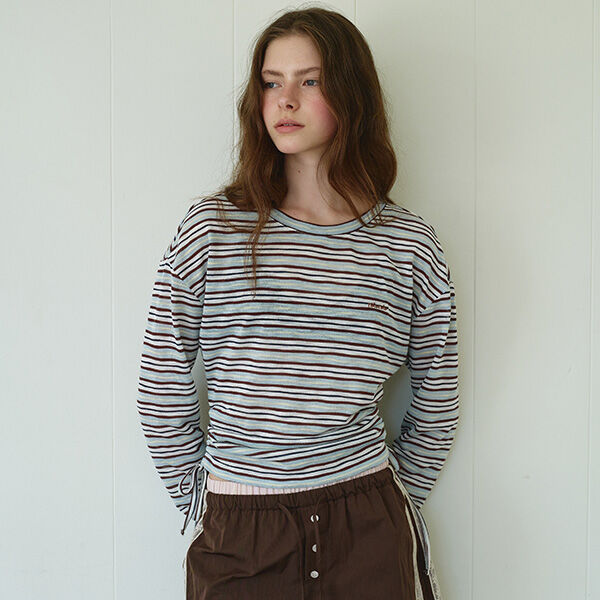 rolarola SHEER LONG SLEEVE STRIPE TOP SKY