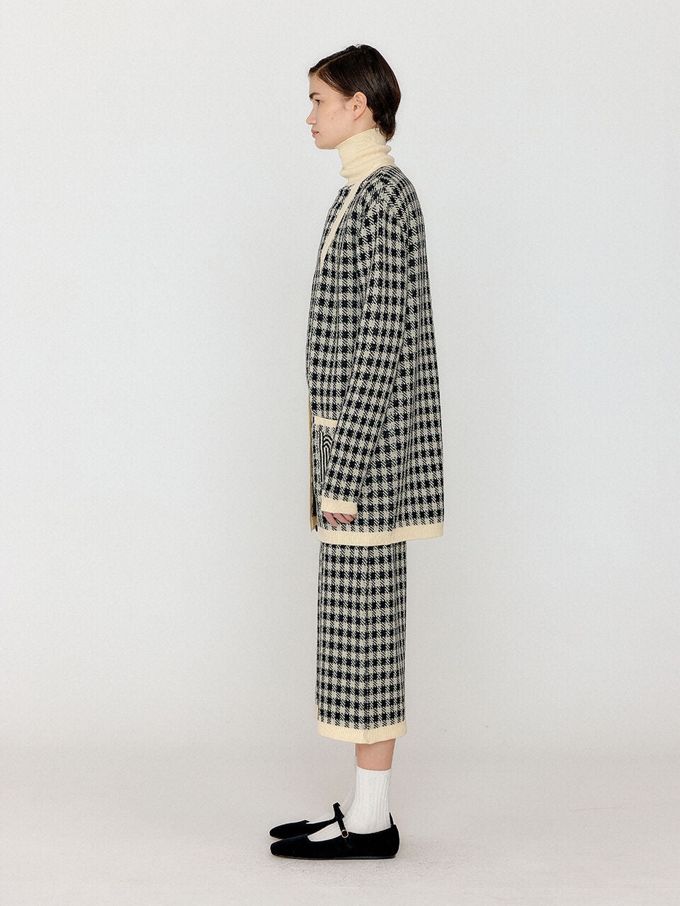 EENK EENK VINKLING Gingham Check Knit Midi Cardigan - Black/Ivory
