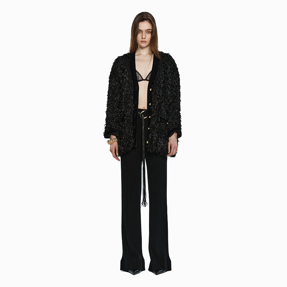 YCH FLUFFY FUR LONG CARDIGAN BLACK (W24JK2031BK)