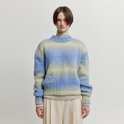EENK XARA Gradation Striped Knit Pullover - Yellow/Purple