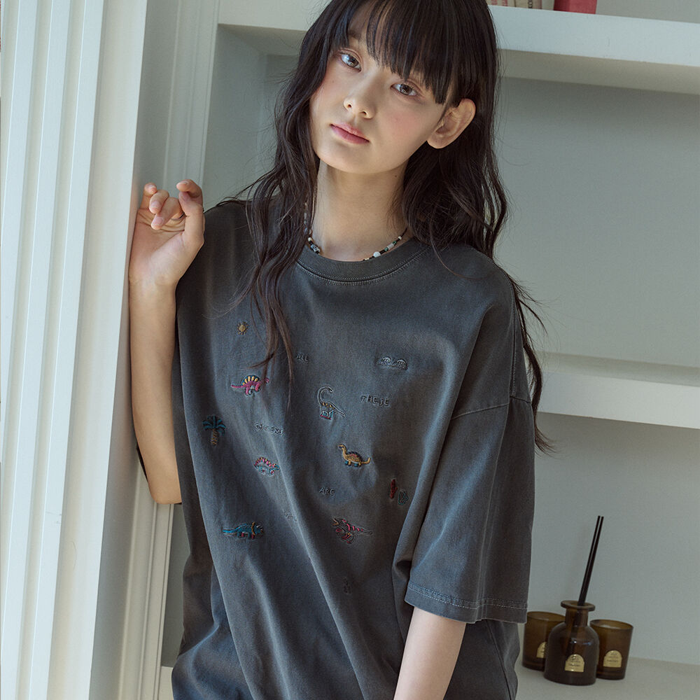 CPGN Dino Stitch embroidery pigment short sleeve t-shirt smoke black
