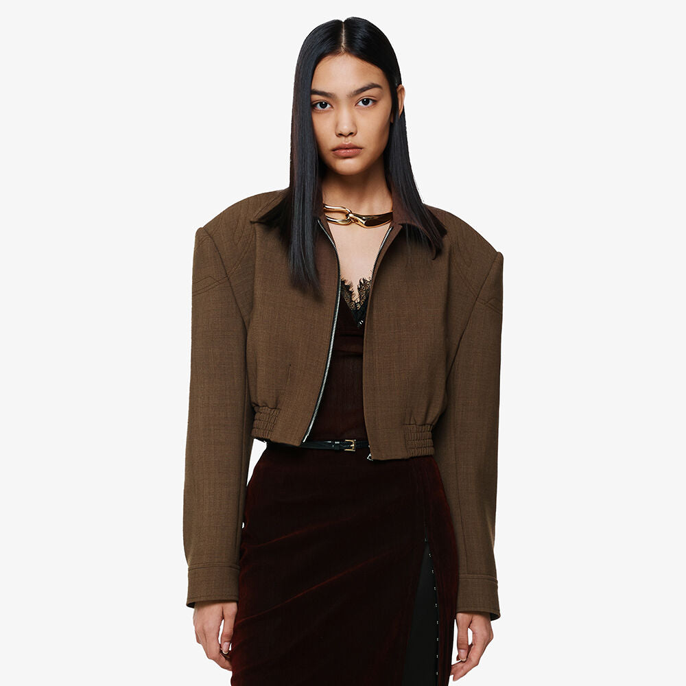 YCH WOOL-BLEND CROPPED JACKET BROWN (F24OT0041BR)