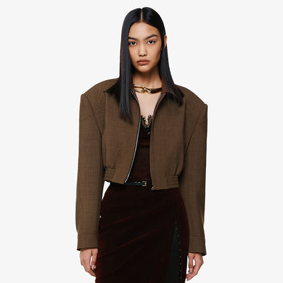 WOOL-BLEND CROPPED JACKET BROWN (F24OT0041BR)