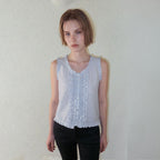ETMON Double Frill Sleeveless Blouse, Blue Grey