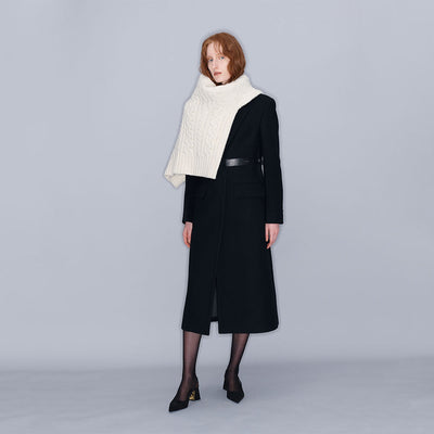 SINGLE-BREASTED BELTED COAT BLACK (W23OT018BK)