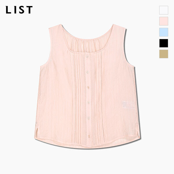 LIST Sheer pin tuck button sleeveless blouse_TWWBLQ62220