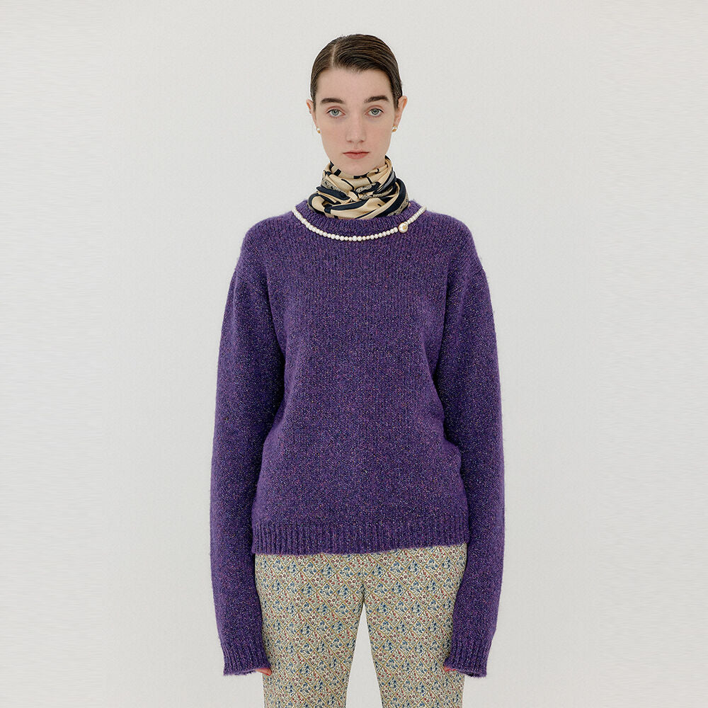 EENK EENK VACKLYN Pearl Trim Knit Pullover - Purple