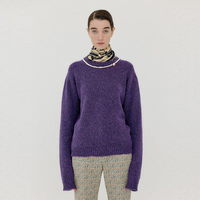 EENK VACKLYN Pearl Trim Knit Pullover - Purple