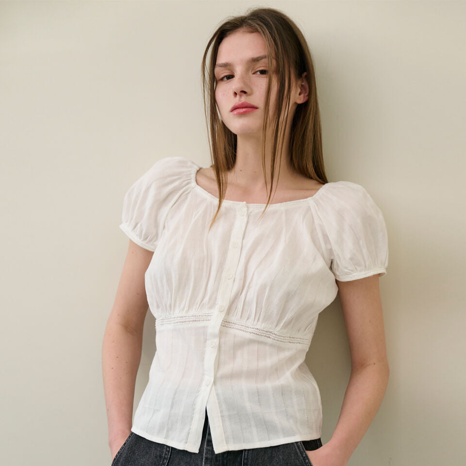 SALBOL PUNCHING LACE BLOUSE [WHITE]