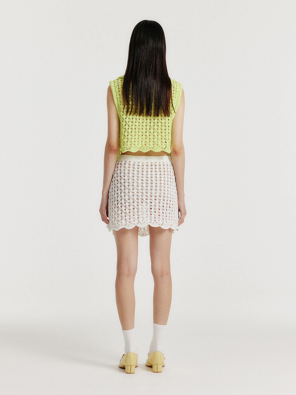 EENK YELT Cable Knit Collared Top - Yellow Green