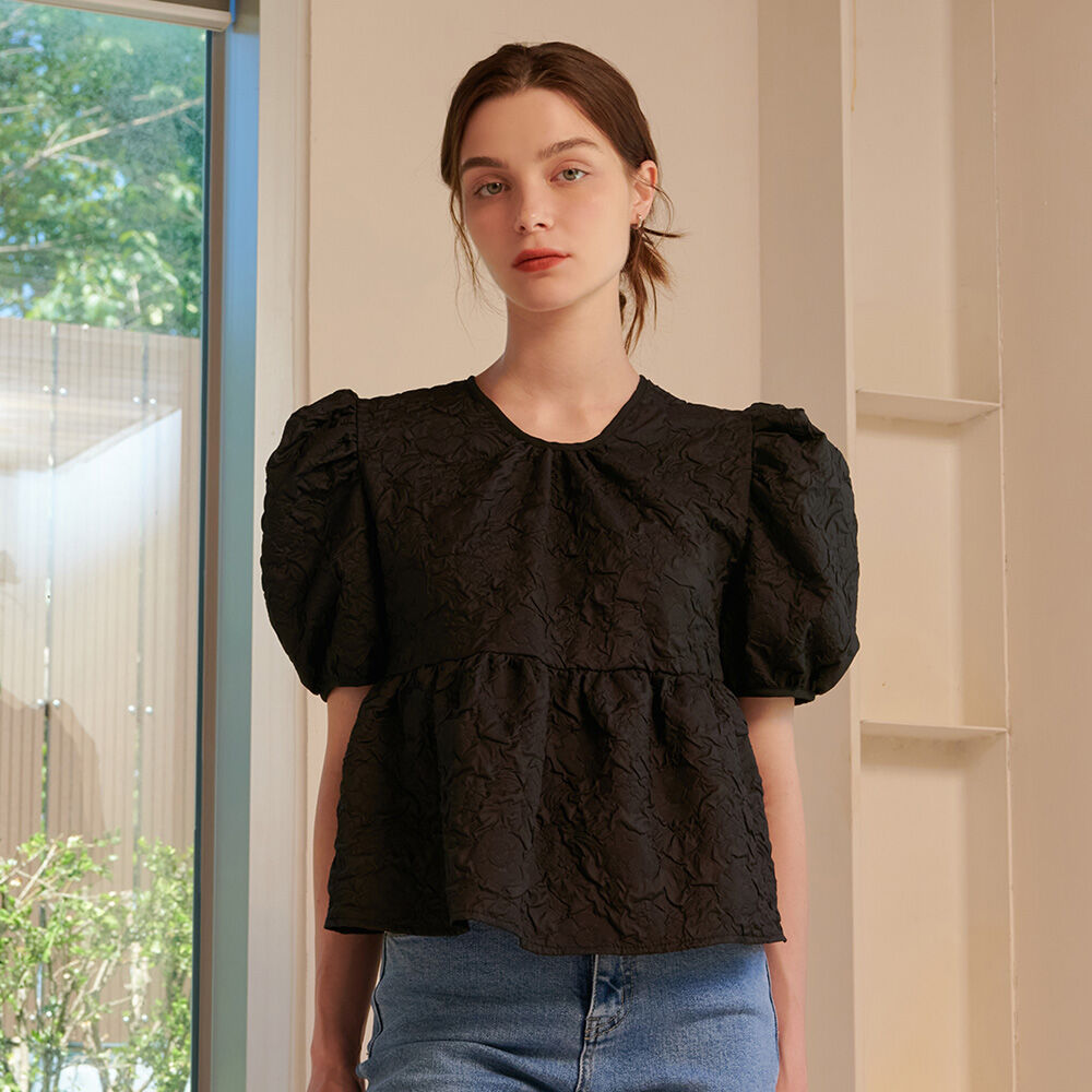 CAMINO Summer puff short sleeve blouse black