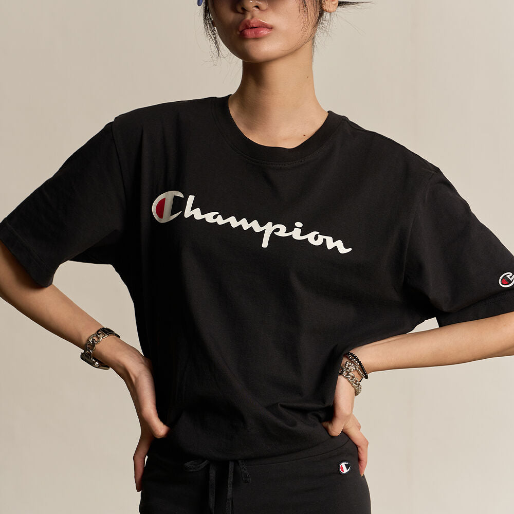 CHAMPION Big Script Logo Cotton Short Sleeve T-Shirt Black