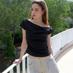 ETMON Off Shirring T-Shirt, Black