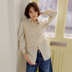 LEFTSEOUL Seersucker overfit striped shirt [green]