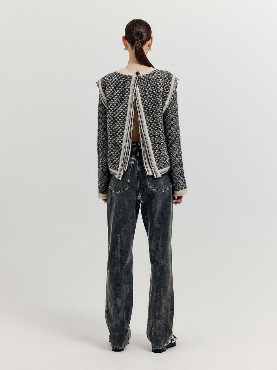 EENK EENK XITA Jacquard Knit Vest - Black/Ivory