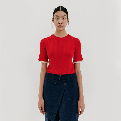 Contrast Knit Top - Red
