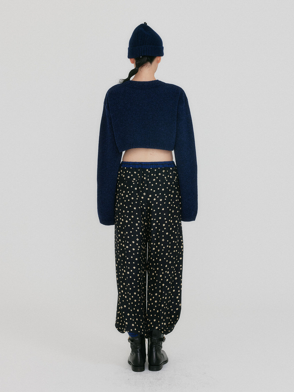 EENK ZONNE Cropped Knit Cardigan - Navy