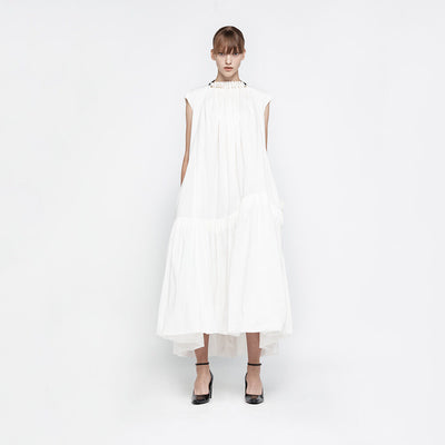 VEILED NECK MAXI DRESS WHITE (R25DJ7061WH)