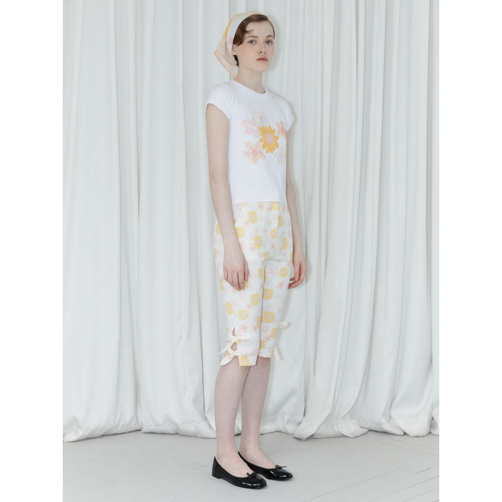SINOON Flower Cap Sleeve T-Shirt (Yellow)