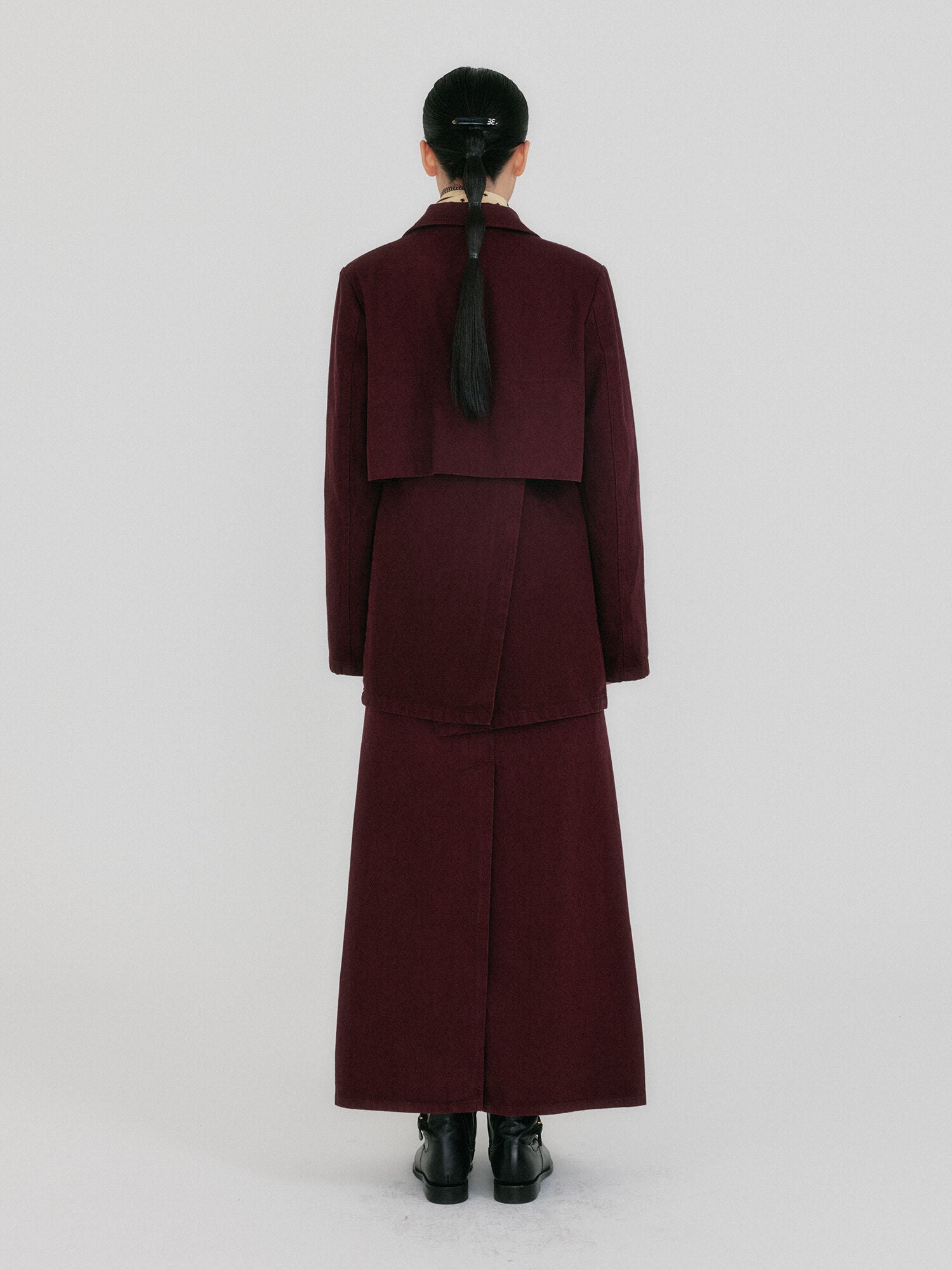 EENK ZUY Denim Utility Jacket - Burgundy