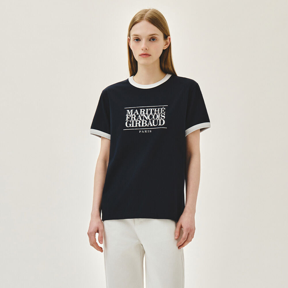 MARITHÉ+FRANҪOIS GIRBAUD AEROCOOL CRACK CLASSIC LOGO RINGER TEE navy