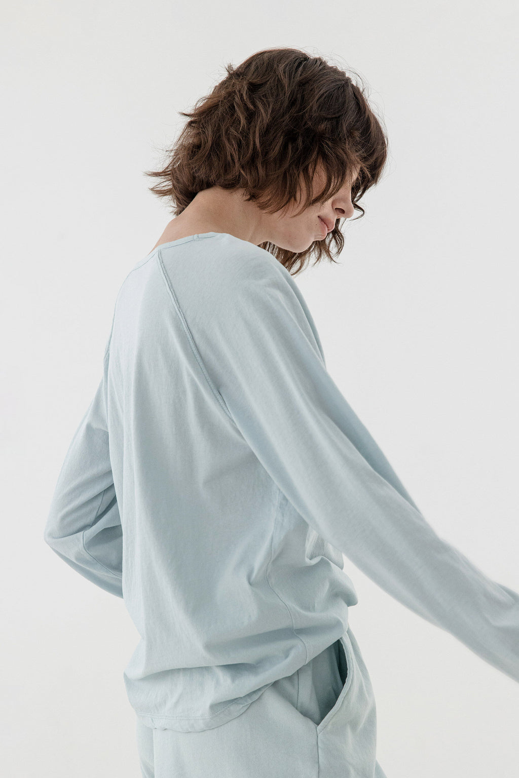 KOZNOK Maria loose fit Nagrang layered pure cotton women's long sleeve t-shirt indie blue